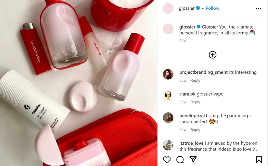 Screenshot of Glossier social media as an example of Right tone for your audience