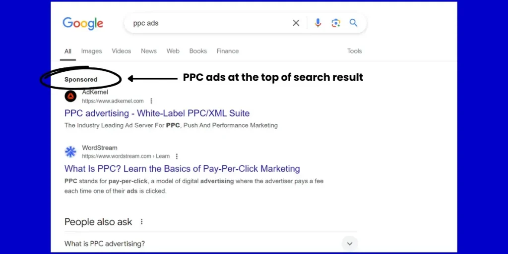 PPC ads at the top of search result